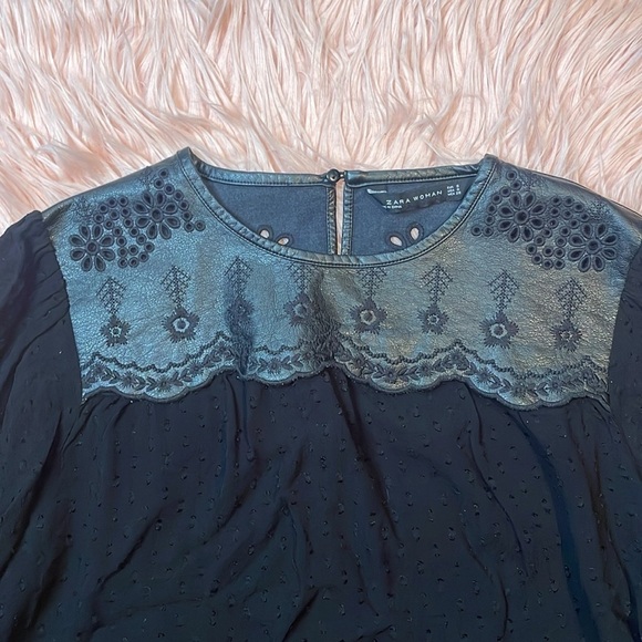 Zara Woman Black Faux Leather Blouse‎ Size Small - Picture 3 of 7